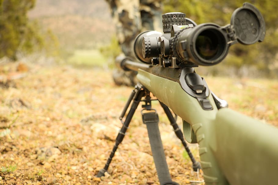 shallow focus photo of rifle with scope, hunt, hunting, gun, hunter