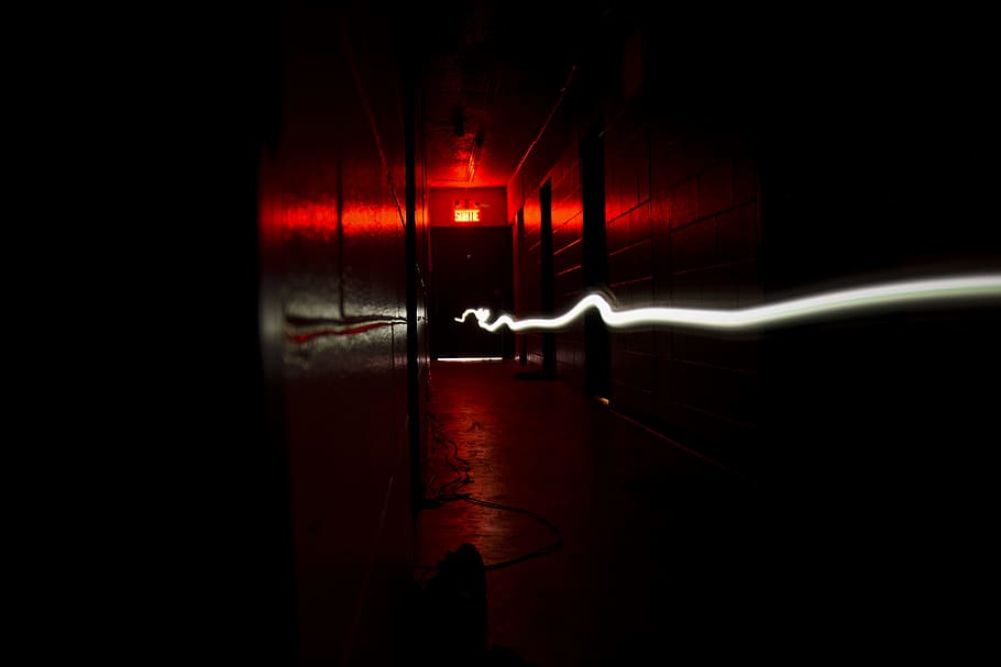 time lapse photography of corridor, untitled, One Way Out, red HD wallpaper