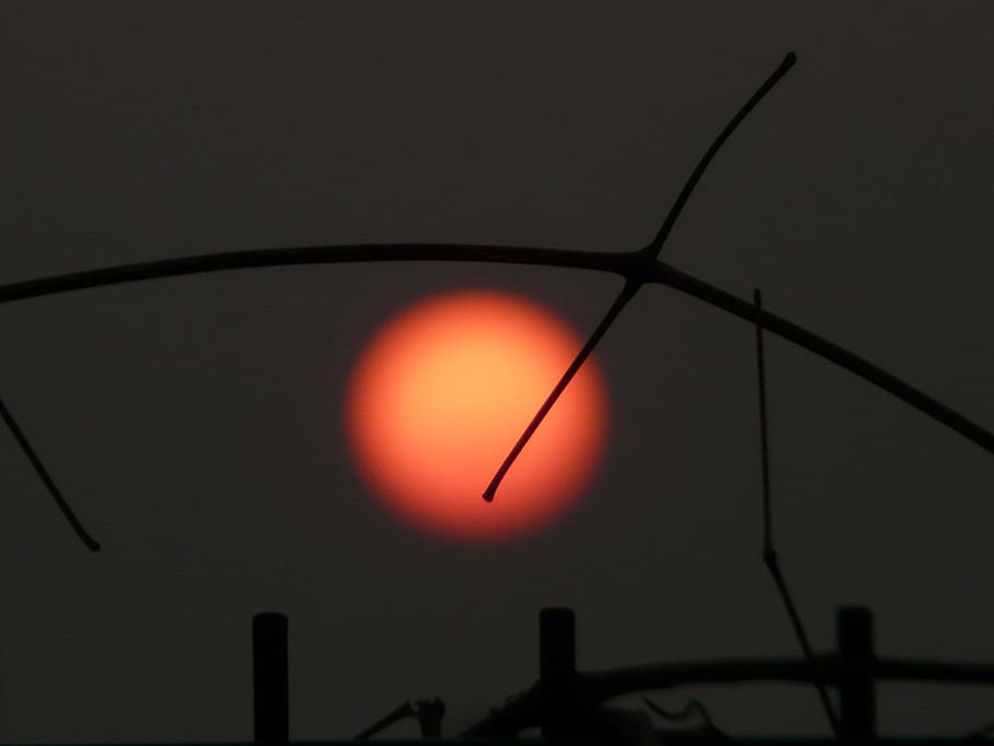 Sun, Red, Setting, Gloomy, Mood, Dark, end of the world, fence HD wallpaper