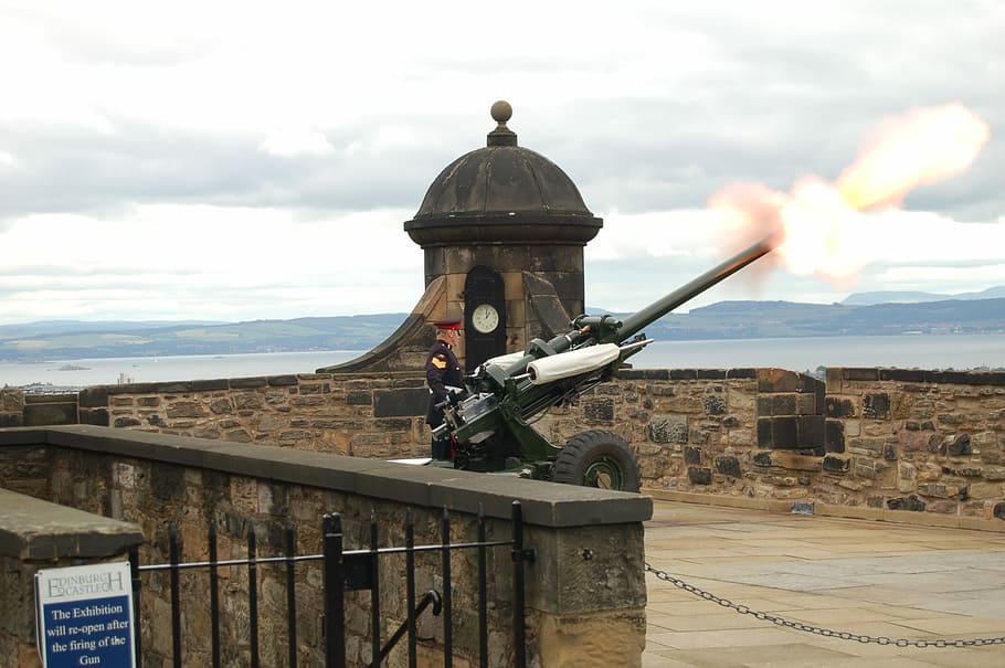One O'Clock Gun, cannon, clouds, edinburgh, photos, great Britain HD wallpaper