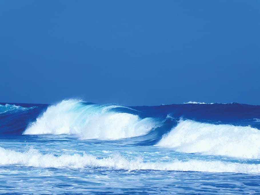 waves, panorama, beach, sea, blue, nature, surf, water, breaking HD wallpaper