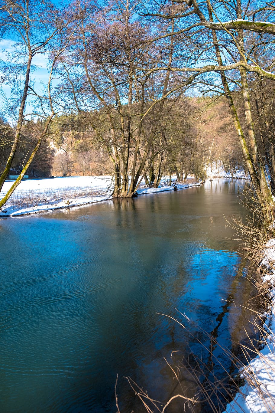 waters, nature, tree, reflection, landscape, sky, winter, lake HD wallpaper