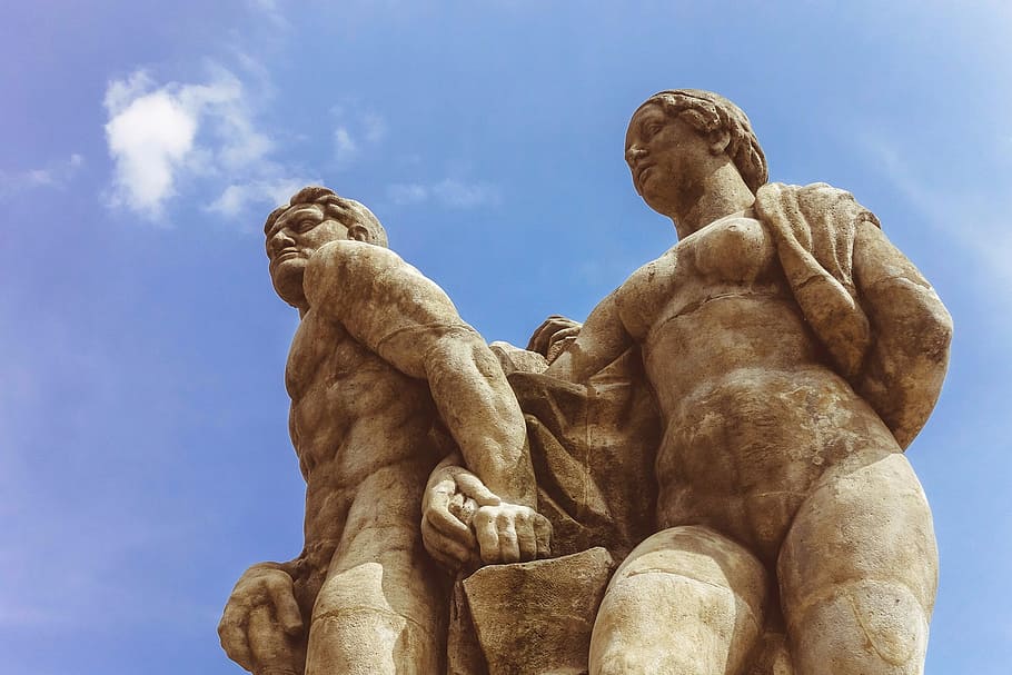 sky, statue, rock statue, men statue, sculpture, art and craft HD wallpaper