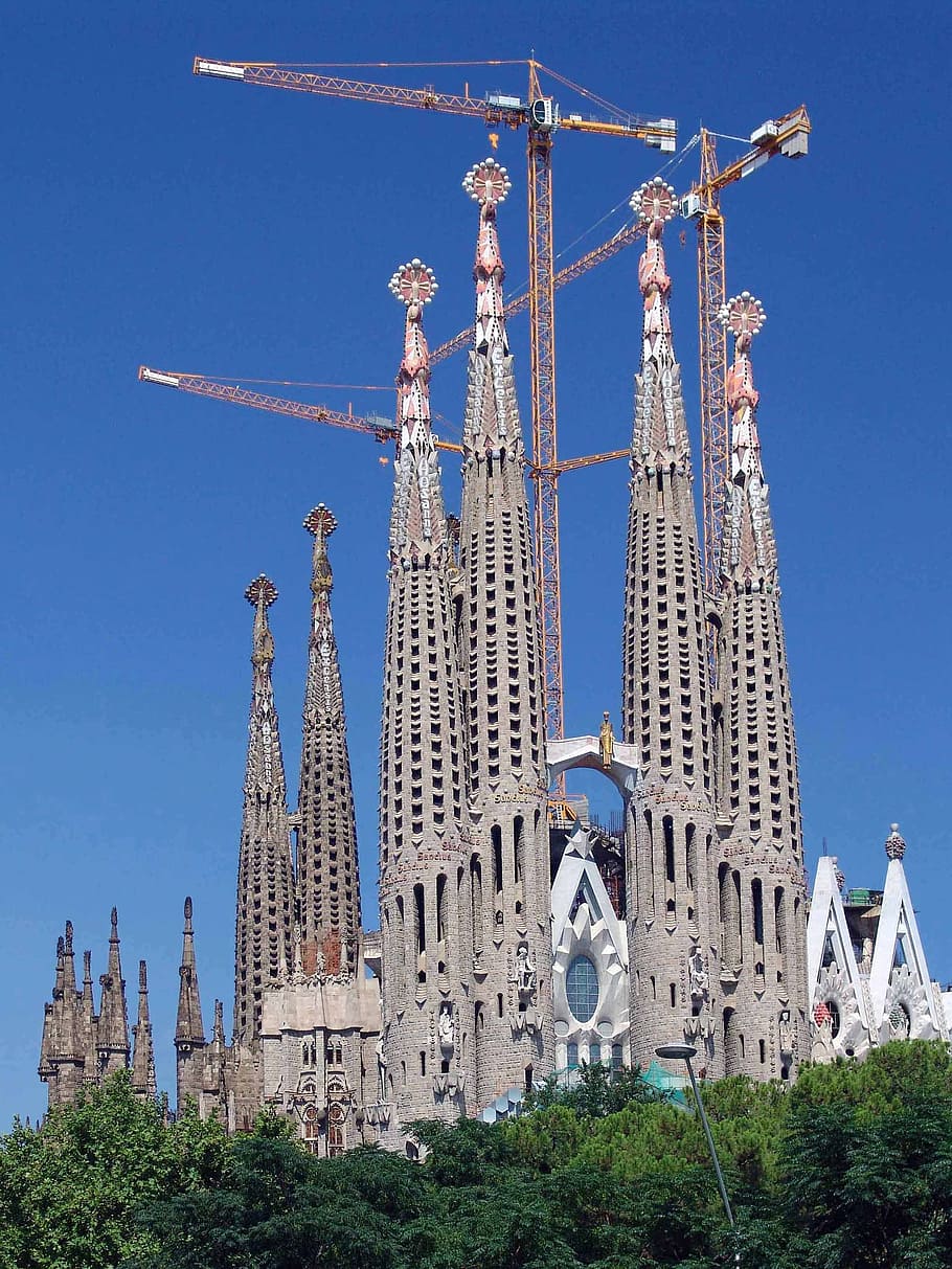 gray concrete building, sagrada familia, barcelona, spain, church, HD wallpaper