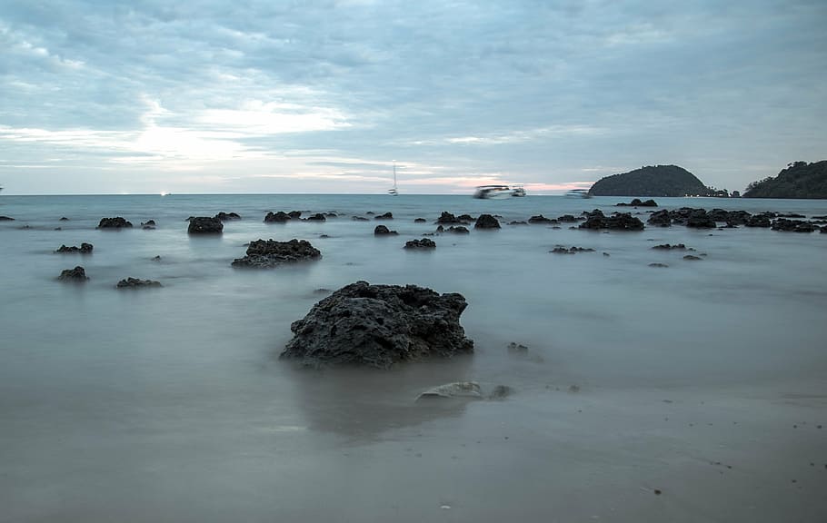 sea, shore, sunset, evening, summer, water, sand, coast, tropical HD wallpaper