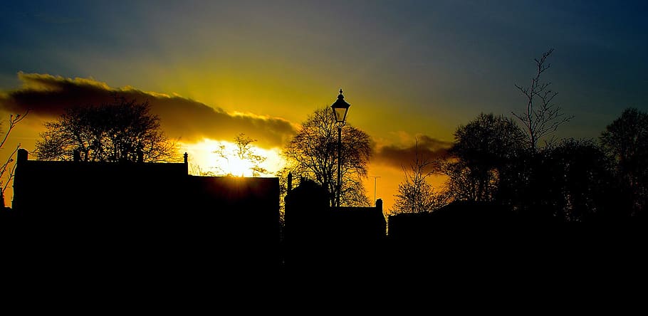 clouds, spring, trees, night, sky, sunset, red, seasons, silhouette HD wallpaper