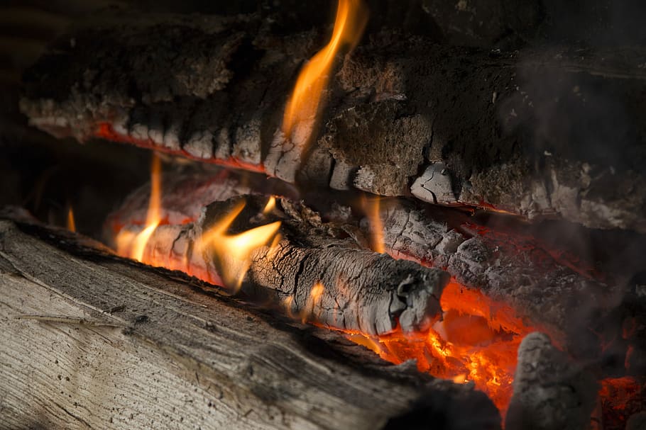 lit-up firewoods, burning firewood, logs, flame, orange, heat - temperature HD wallpaper