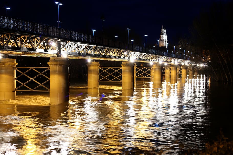 lighted bridge during nighttime, logroño, landscape, highlights HD wallpaper