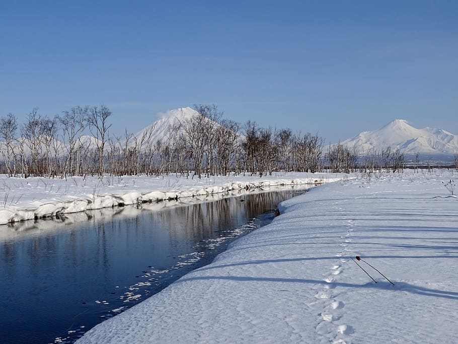 winter, river, mountains, forest, reflection, snow, leann, cold HD wallpaper