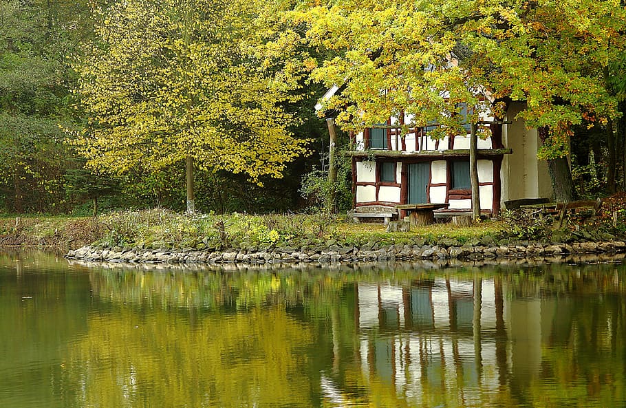 Hd Wallpaper Lake Fachwerkhaus Haus Am See Pond Nature Rest