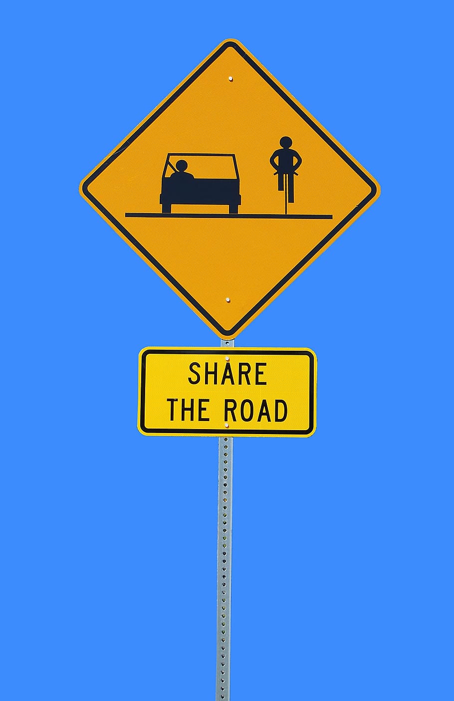 yellow Share the road printed road signage, bike, automobile, HD wallpaper