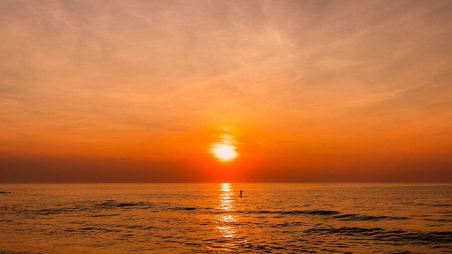 sea horizon during daytime, ocean during sunset, wave, water HD wallpaper