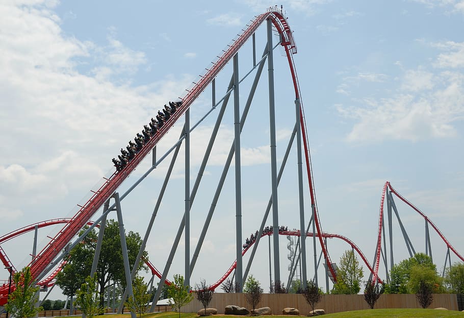 roller coaster, people, thrill, park, amusement, entertainment HD wallpaper