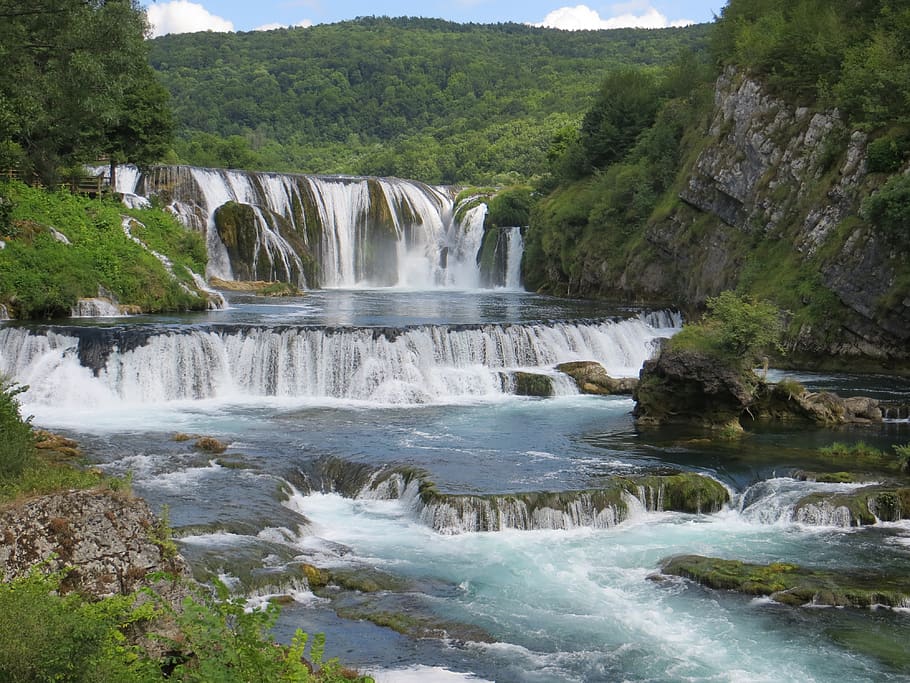 srtbacki abdomen, waterfall, wasserfall, nature, flow, green, HD wallpaper