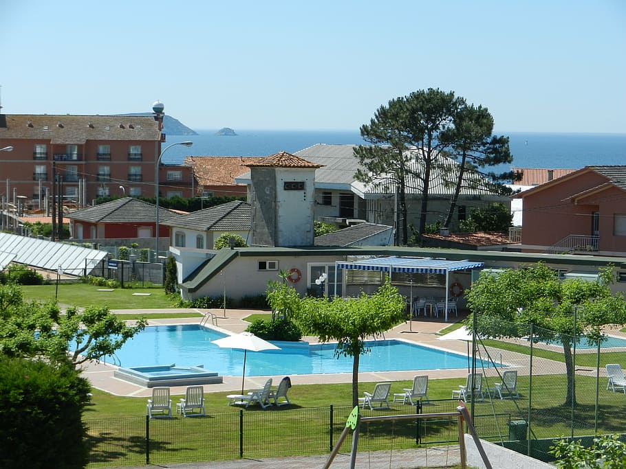 pool, landscape, sea, nature, view, architecture, building exterior HD wallpaper