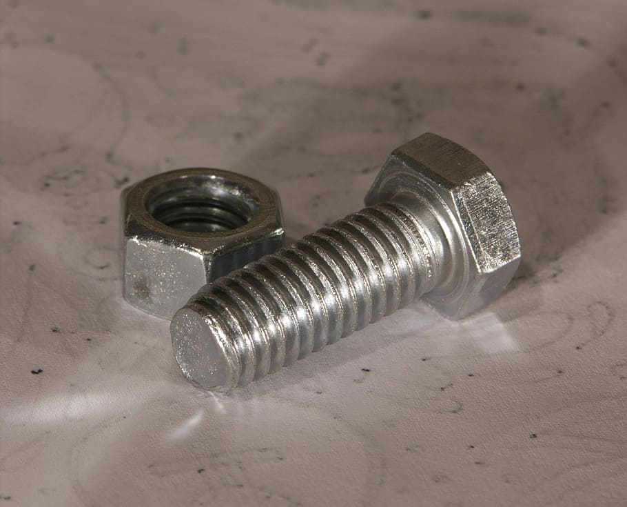 Nut, Bolt, Threaded, Screw, Hardware, metallic, silver colored HD wallpaper