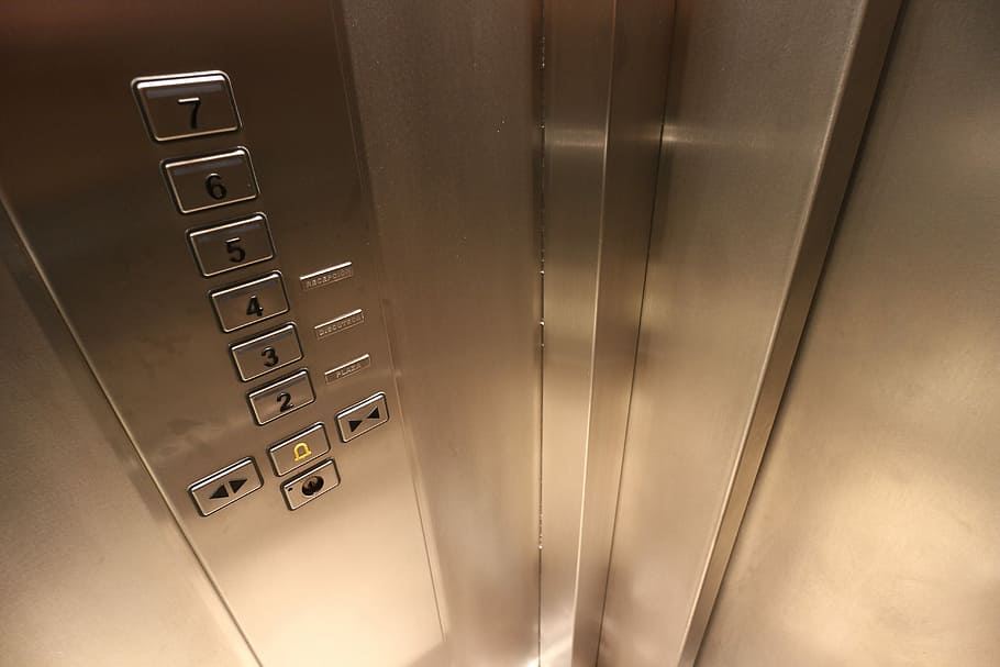 stainless steel elevator, up and down, lift, control, keys, operation, HD wallpaper