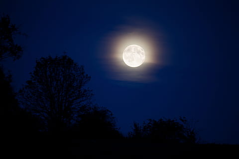 photo of full moon during night time, black, blue, bright, dark HD wallpaper