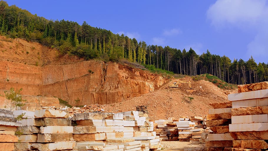 marble, stone, quarry, forest, mountain, shipyard, tree, architecture HD wallpaper