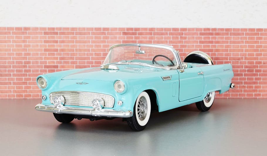 model car, ford, ford thunderbird, auto, old, toy car, usa, HD wallpaper