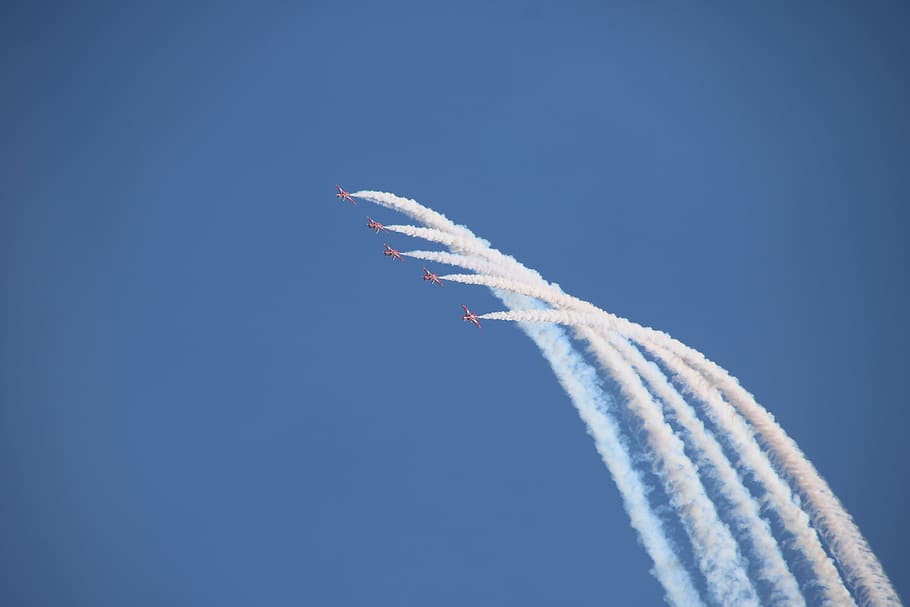 sky, airplane, airshow, fly, air vehicle, flying, vapor trail HD wallpaper