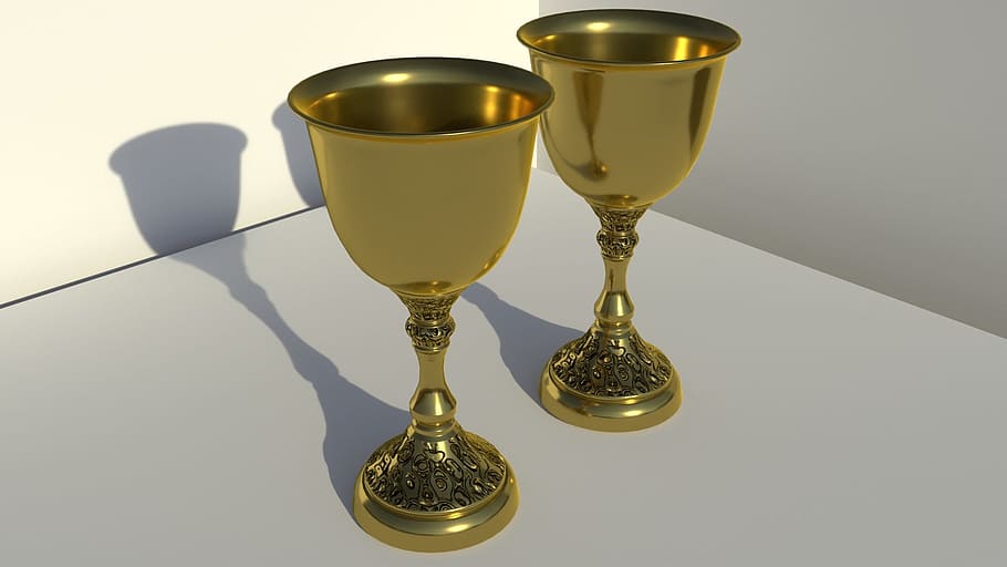 chalices, gold, 3d, rendering, traditional, church, christianity HD wallpaper