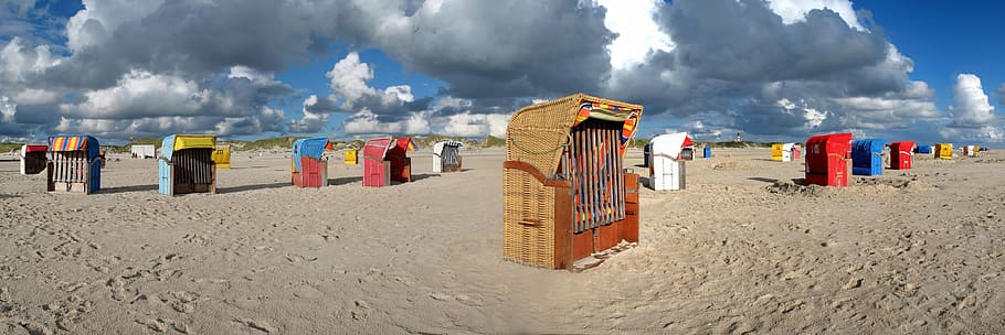 assorted booths, Beach Chair, Panorama, Amrum, north sea, nordfriesland