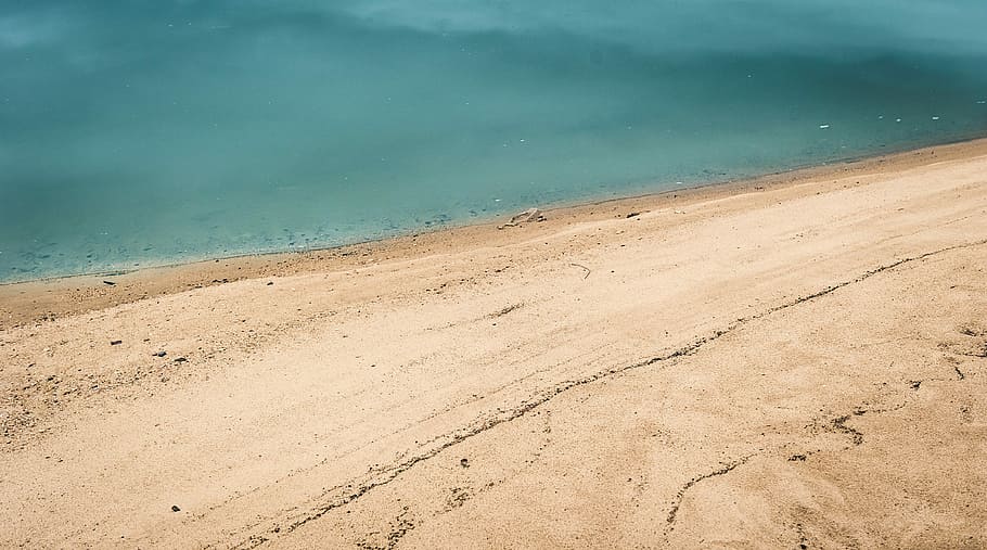 landscape photography of green sea near shoreline, beach, blue HD wallpaper