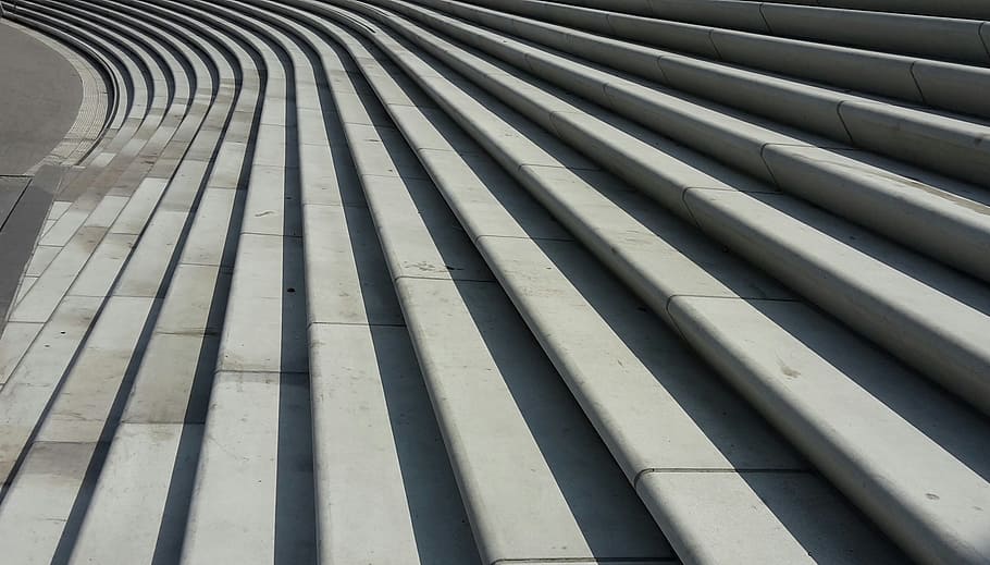 closeup photo of gray concrete stadium, stairs, gradually, stair step HD wallpaper