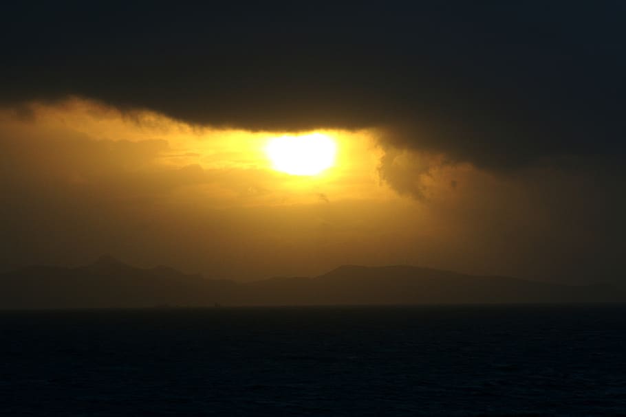 sunset, sea, clouds, evening sky, abendstimmung, nature, dusk HD wallpaper