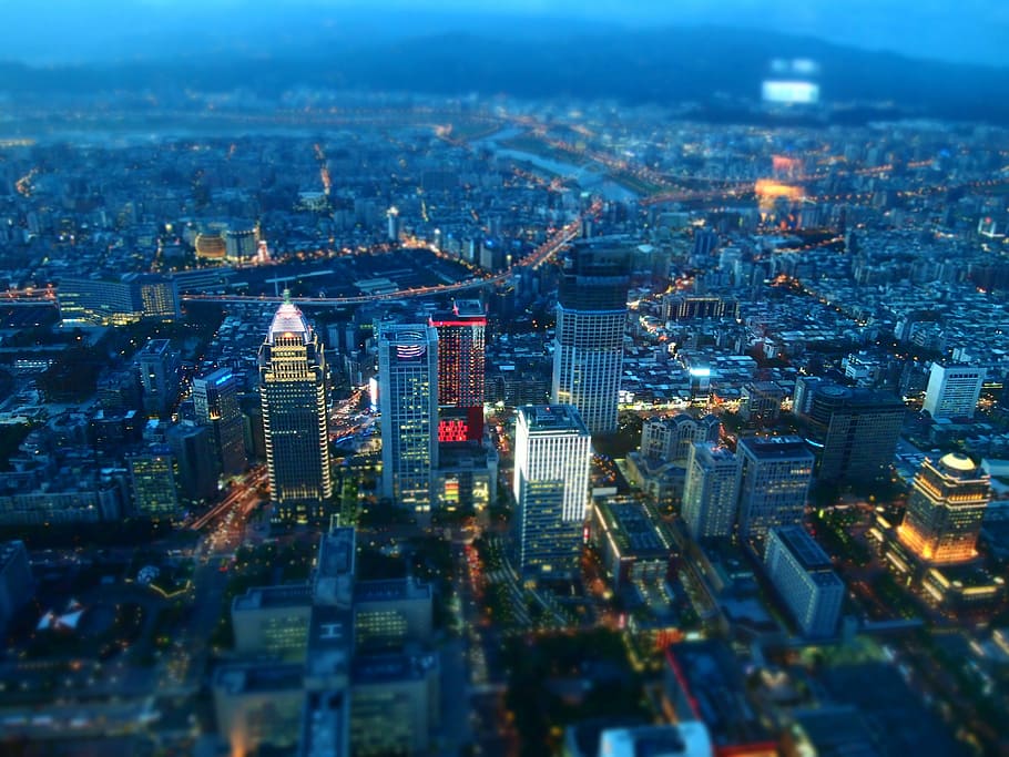 bird's eye view photography of urban area, taiwan, taipei, night view
