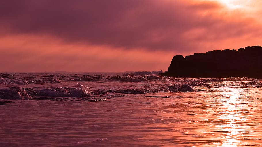 light, sea, dawn, landscape, beach, clouds, cloudy, coast, cyprus HD wallpaper