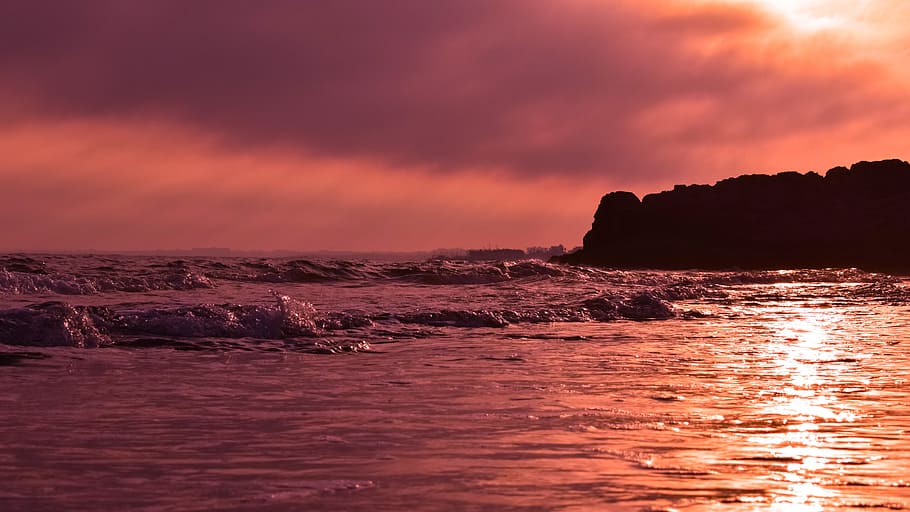 Sunset, Hazy, Clouds, Landscape, sky, weather, evening, nature HD wallpaper