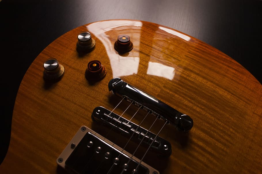 electric, guitar, strings, musical, instrument, glossy, brown HD wallpaper
