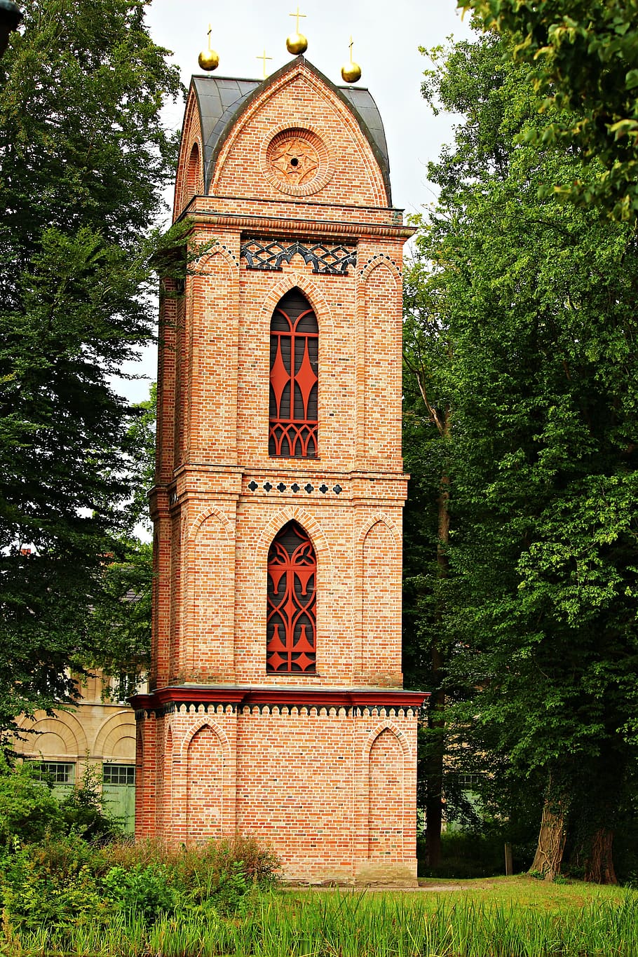 bell tower, building, brick, steeple, old building, ludwigslust-parchim HD wallpaper