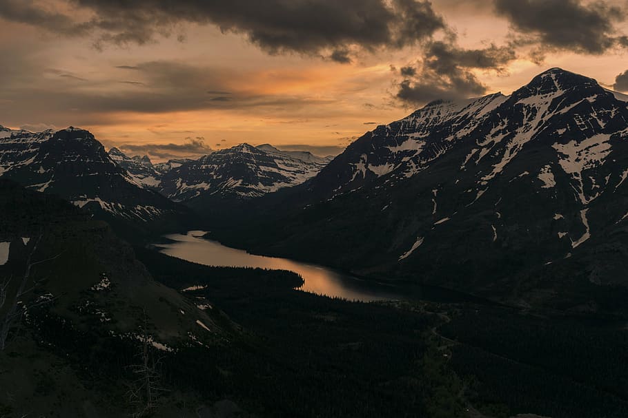 dark clouds over alp mountain near body of water, nature, landscape HD wallpaper