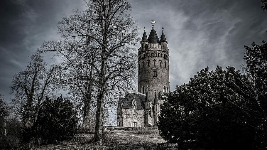 gray and beige concrete tower painting, architecture, high HD wallpaper