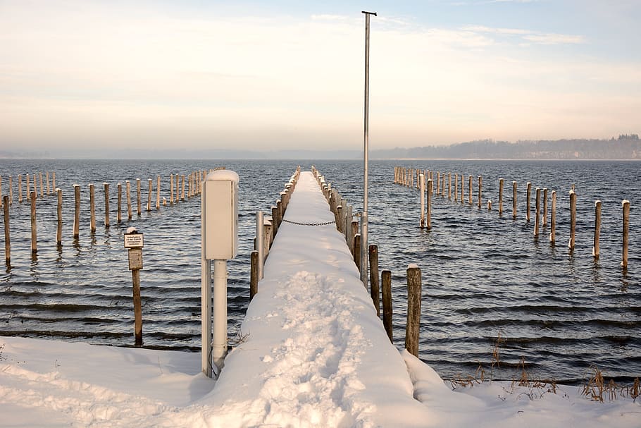 snow, winter, water, web, jetty, lake, cold, icy, pier, boardwalk HD wallpaper