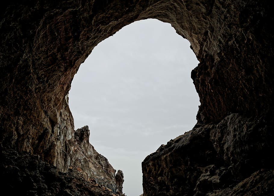 landscape photography of cave under gray sky, rock, solid, rock - object HD wallpaper