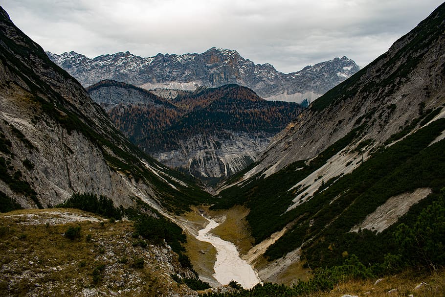 View of Mountains and Valley, altitude, clouds, daylight, grass HD wallpaper