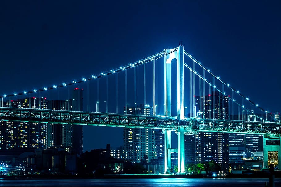 photo of Manhattan bridge at nighttime, rainbow bridge, night view HD wallpaper