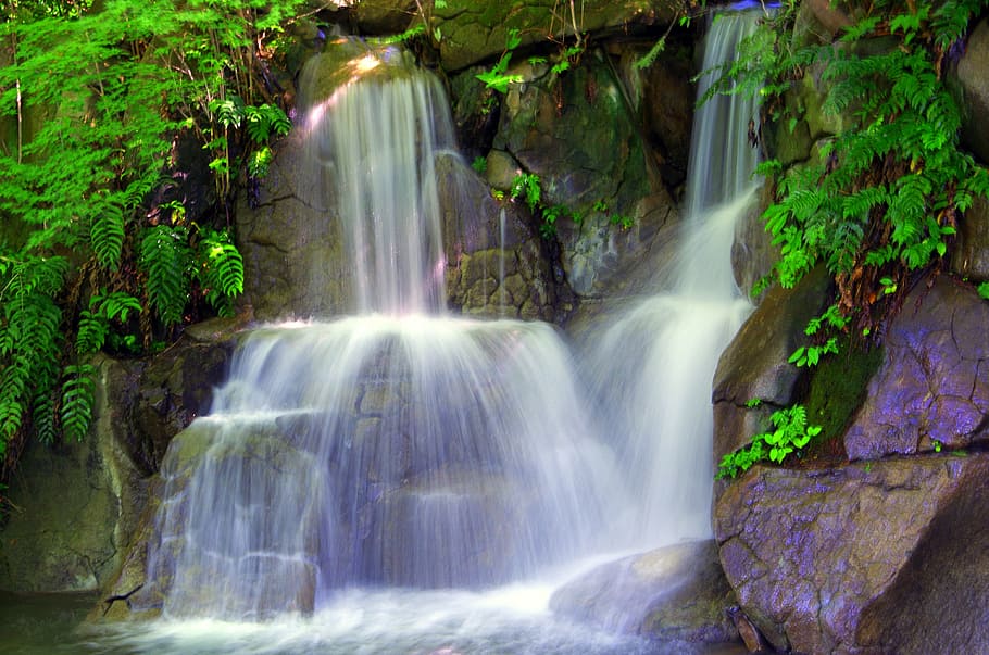 waterfalls surrounded by plants, japan, river, natural, valley HD wallpaper
