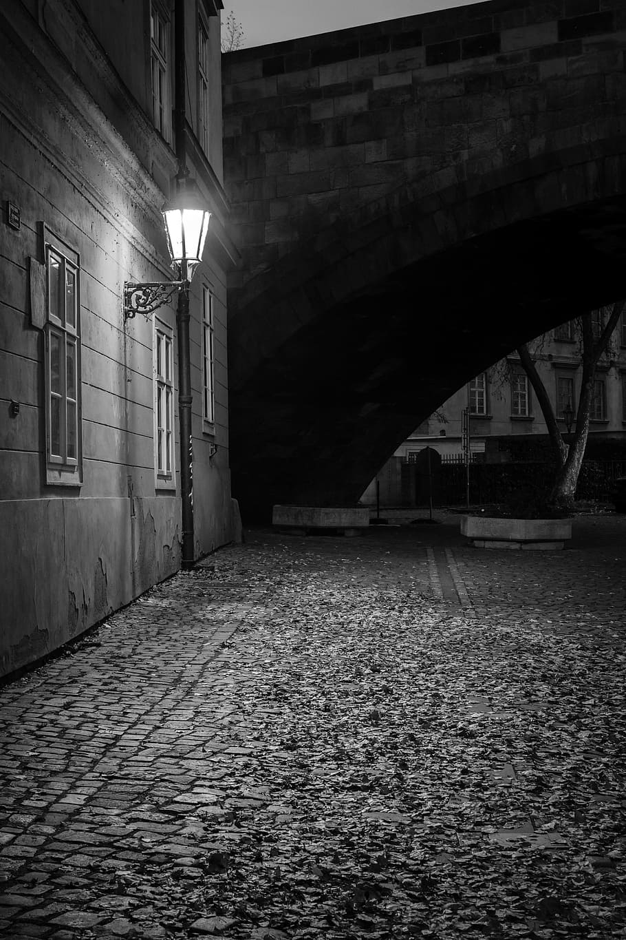 prague, night, old town, gloomy, lantern, old building, architecture, HD wallpaper