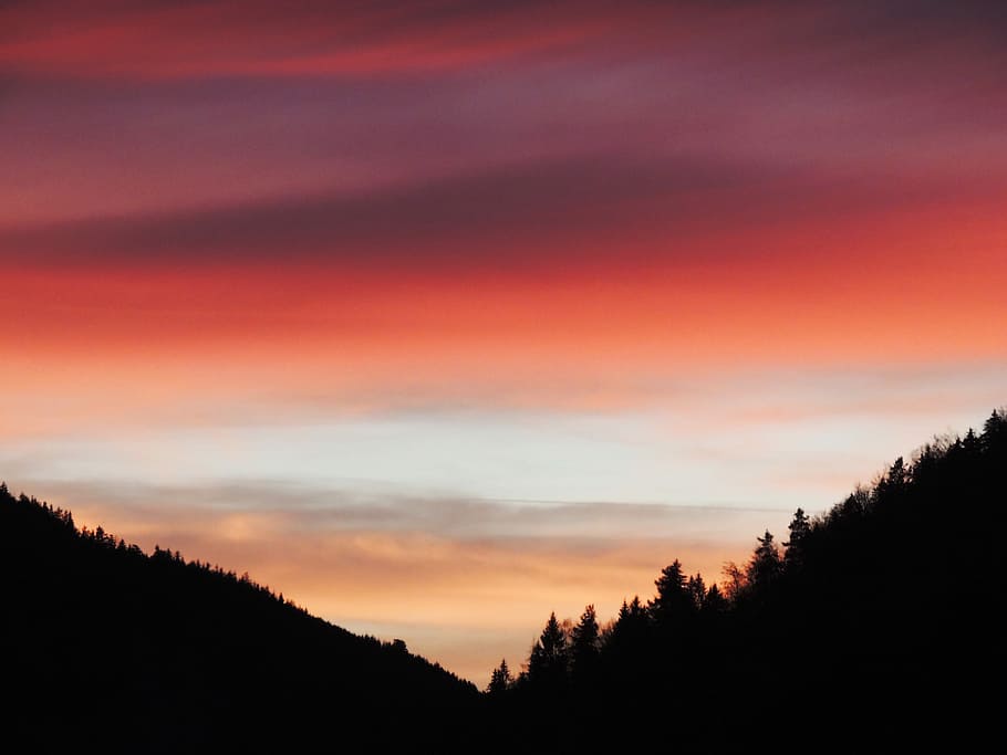 Sunset, Valley, Mood, Dusk, nature, landscape, sky, tree, mountain HD wallpaper