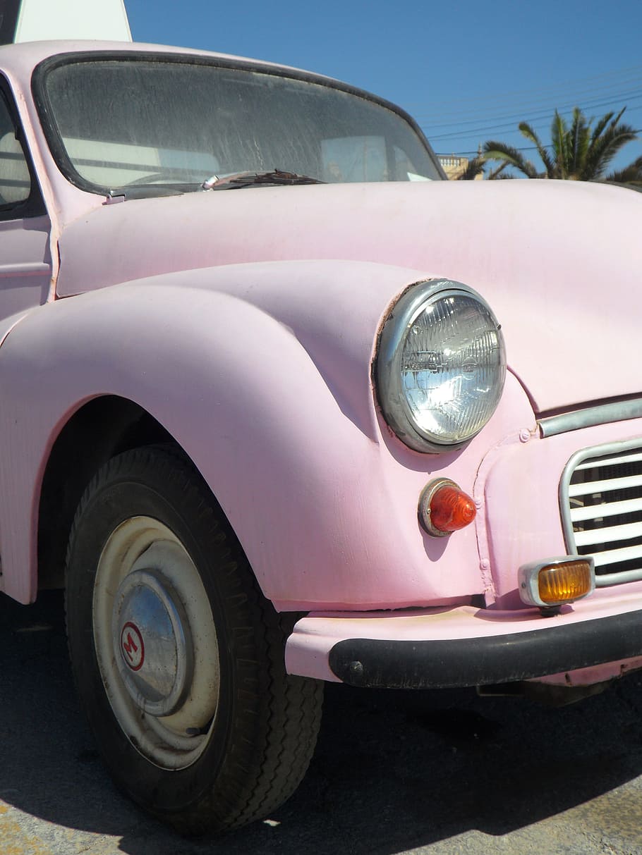 auto, old, oldtimer, morris, pink, mode of transportation, car HD wallpaper