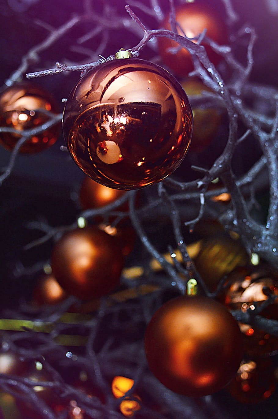 xmas, glitter, winter, light, celebration, sphere, gold, ornament HD wallpaper