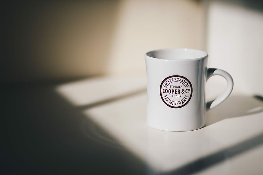 selective focus photo of white mug on white surrface, white ceramic mug on white surface HD wallpaper