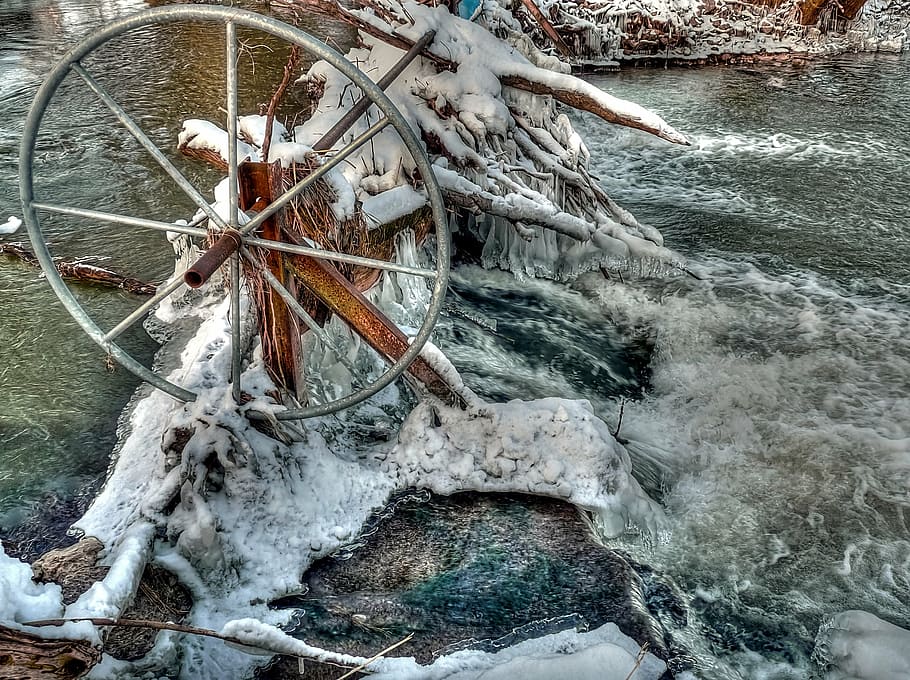 water, river, weir, lock, high water, wet, flooding, winter HD wallpaper