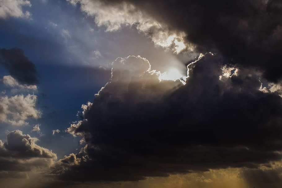 Clouds, Sunbeam, Sunlight, black, heaven, cloudscape, sky, cloud - sky HD wallpaper