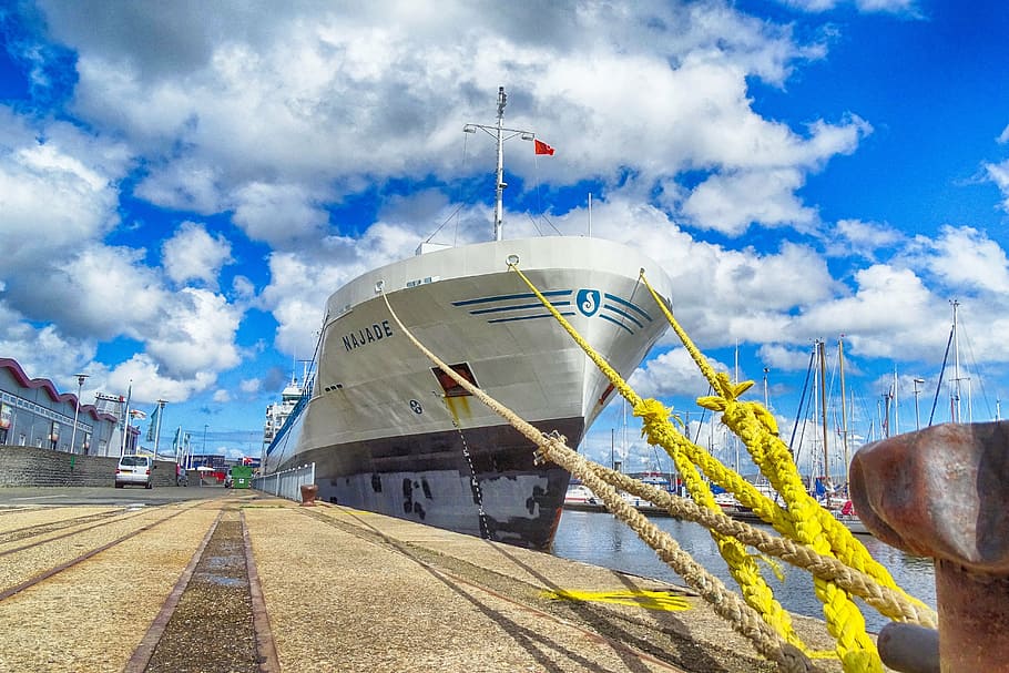 port, boat, ship, bolder, transportation, cloud - sky, mode of transportation HD wallpaper